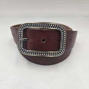 American Eagle Outfitters Brown Leather Belt with Rhinestone Buckle 29.5-35.5"